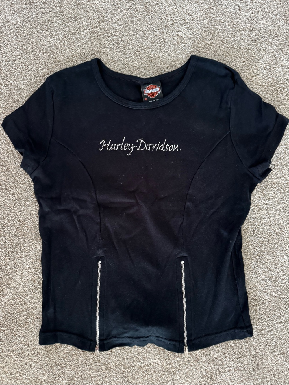 Harley-Davidson Black Tee with Silver Rhinestone Script